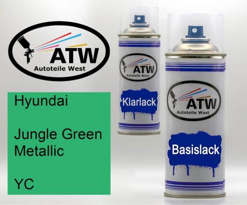 Hyundai, Jungle Green Metallic, YC: 400ml Sprühdose + 400ml Klarlack - Set, von ATW Autoteile West.